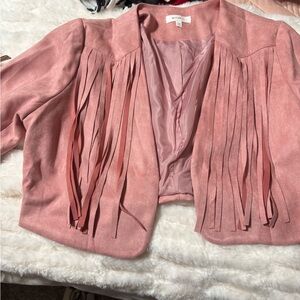 Anthropologie Pink Fringe Blazer